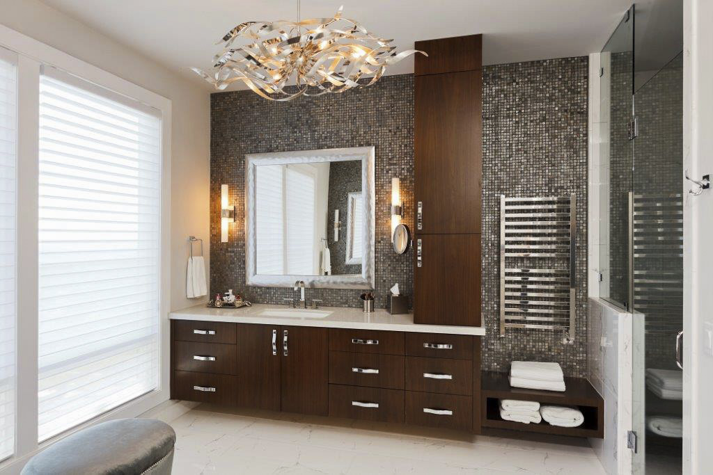 Custom sink and bathroom tile, splashguard ,by Crown Tile Inc, Portland OR.